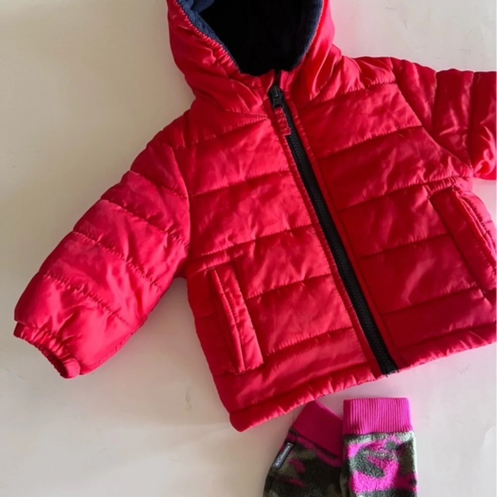 Osh Kosh B'Gosh Red & Navy Hooded Puffer Jacket 12 Months Unisex